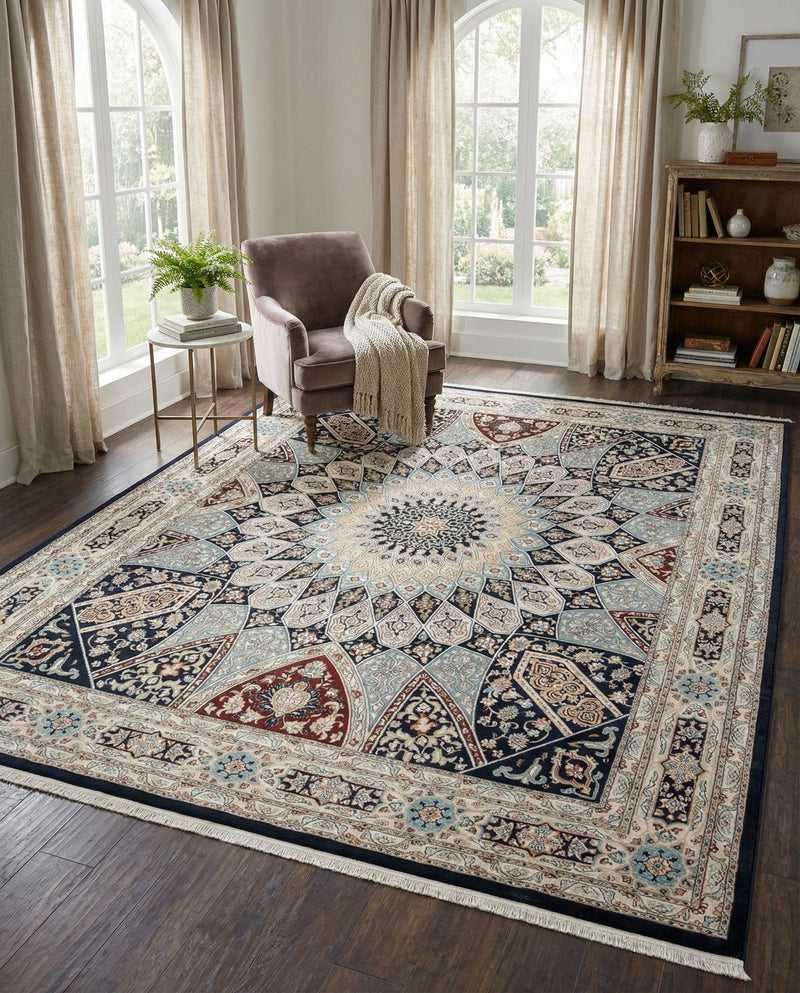 Persian Elegance Collection Area Rug -  Hamedan (Navy Blue) Rectangle Navy Blue  lifestyle 8