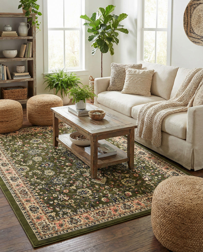 Isfahan Elegance Collection Area Rug - Naghsh-e Jahan (Green) Rectangle Green  lifestyle 57