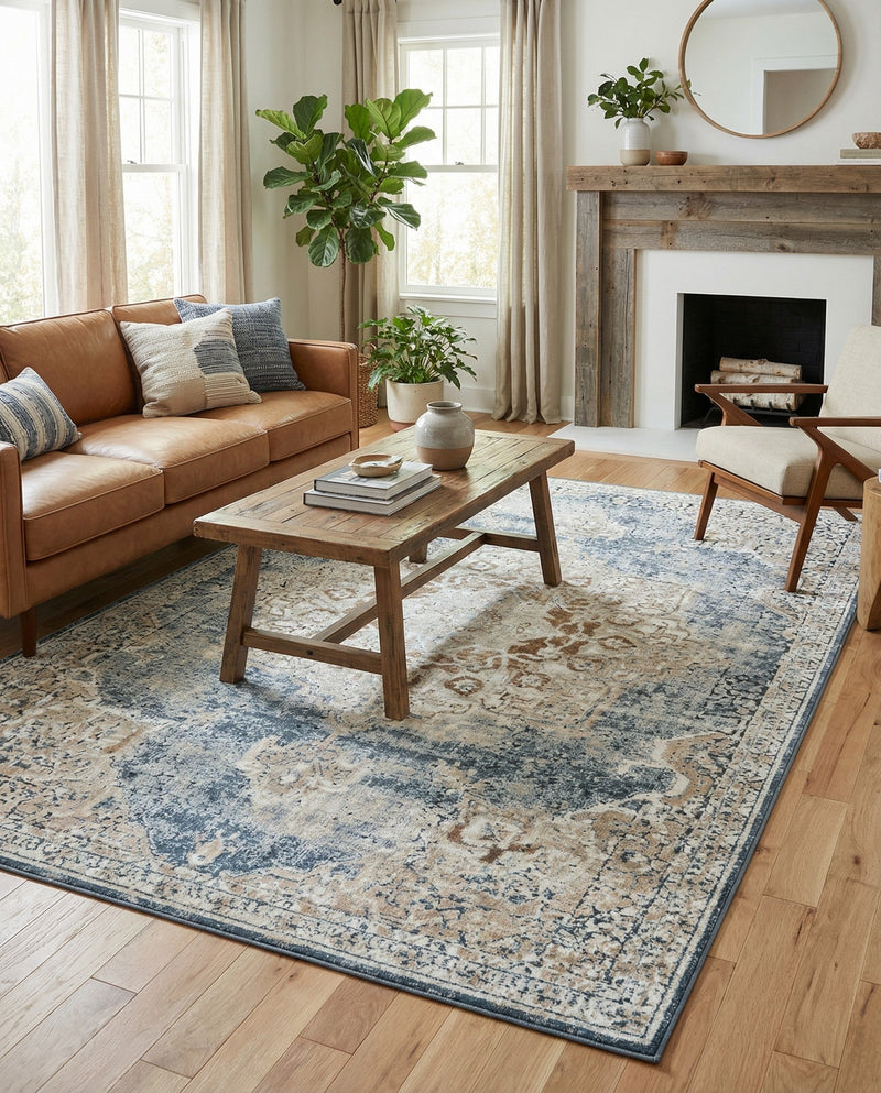 Coastal Manor Collection Area Rug -  Pelican Rectangle Slate Blue  lifestyle 30