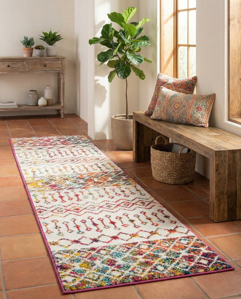 Mediterranean Lattice Collection Area Rug -  Casablanca (Ivory Multi) Runner Ivory Multi  lifestyle 44