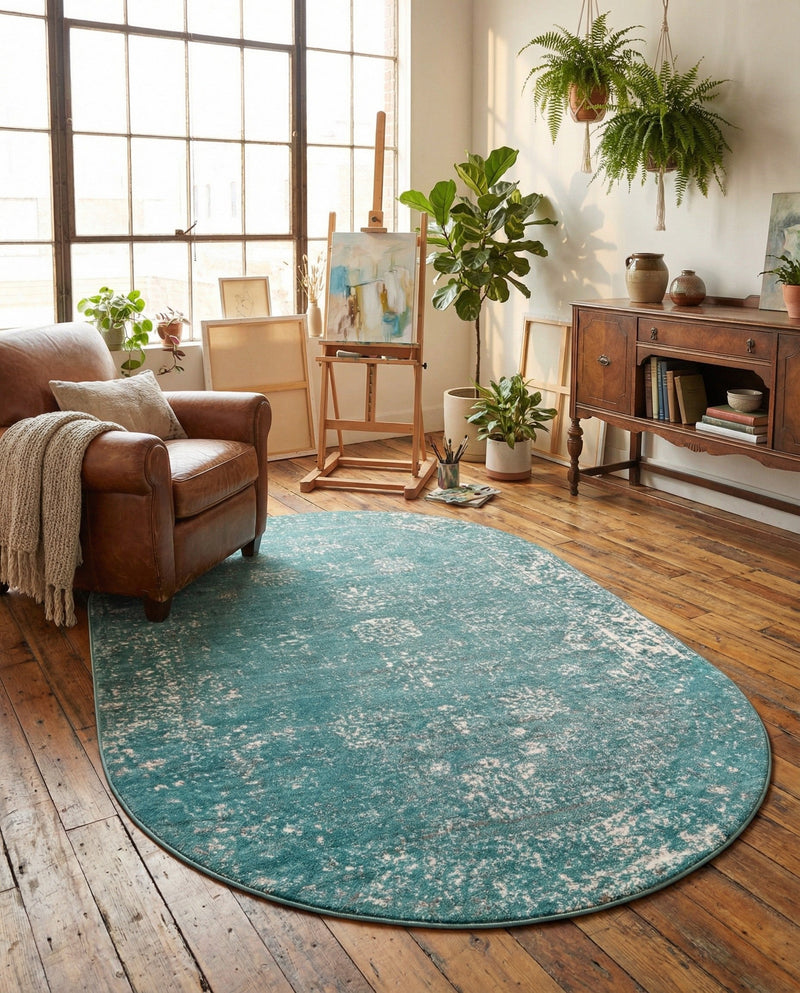 Riviera Elegance Collection Area Rug - Antibes (Turquoise) Oval Turquoise  lifestyle 72