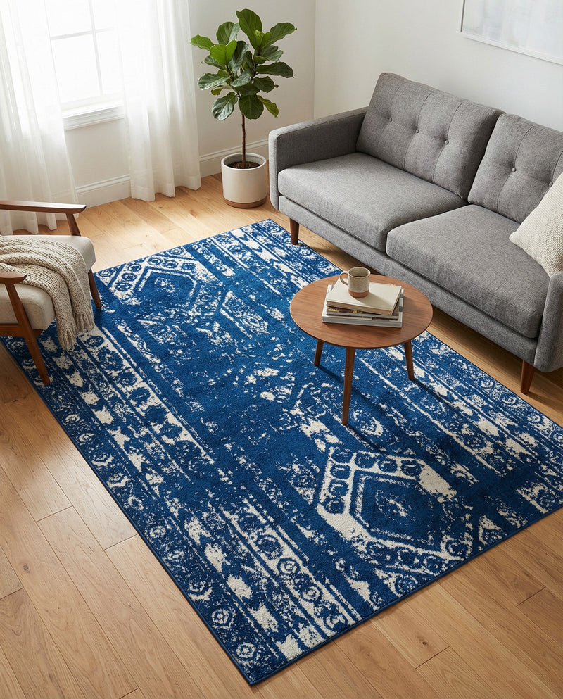 Brighton Stripes Collection Area Rug - Sussex (Navy Blue) Rectangle Navy Blue  lifestyle 11