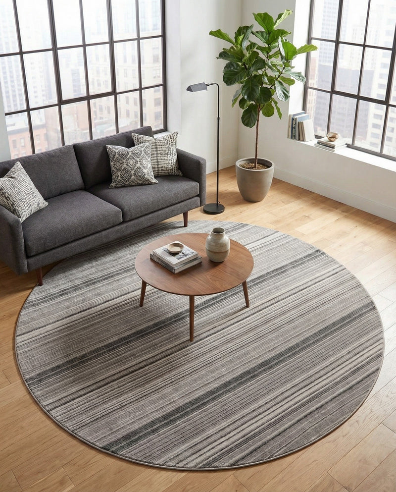 Jewel Oasis Collection Area Rug - Sapphire (Gray) Round Gray  lifestyle 74