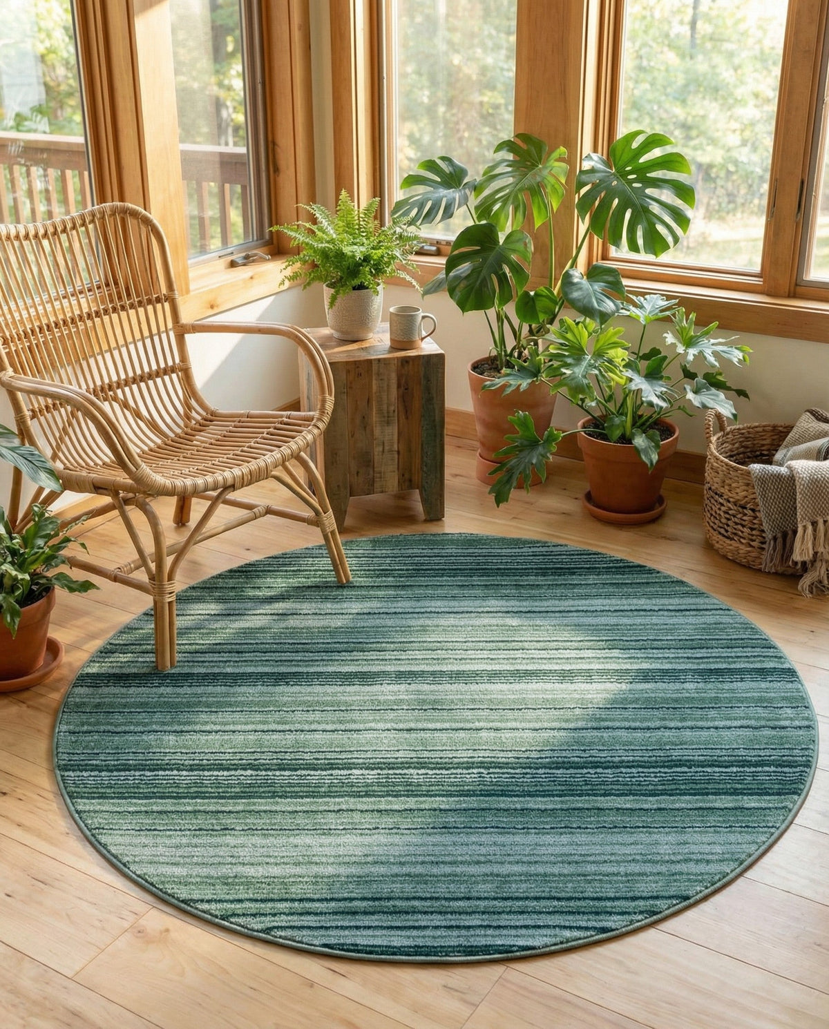 Jewel Oasis Collection Area Rug - Sapphire (Green) Round Green  lifestyle 130