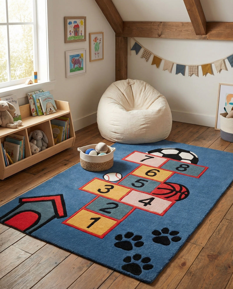 Whimsy Wonders Wool Collection Area Rug -  Desert Rectangle Blue and Orange  lifestyle 8