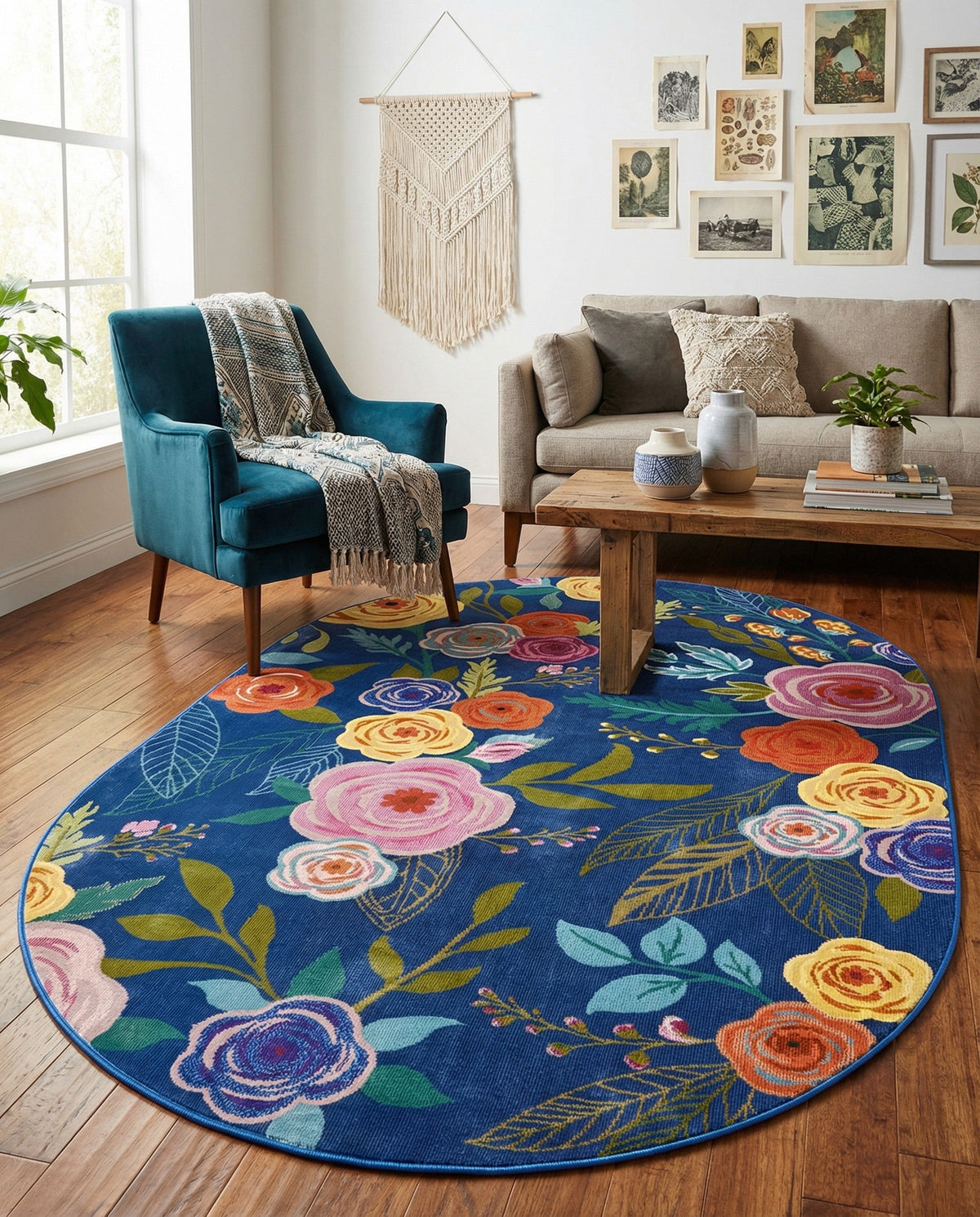 Meadow Breeze Collection Area Rug -  Petal Oval Blue  lifestyle 134
