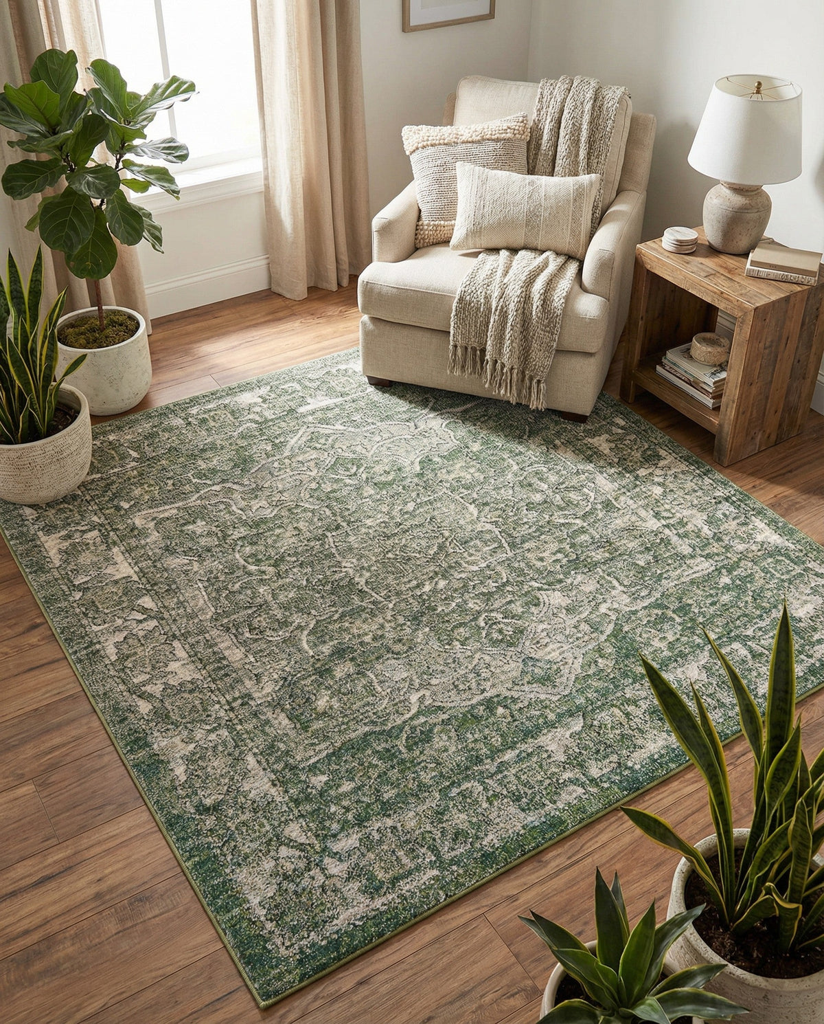 Savannah Soiree Collection Area Rug -  Everglade (Green) Square Green  lifestyle 89
