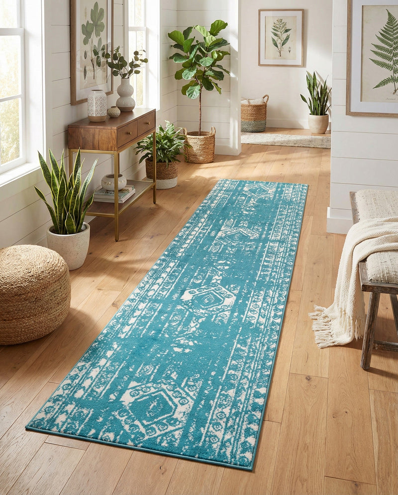 Brighton Stripes Collection Area Rug - Sussex (Turquoise) Runner Turquoise  lifestyle 42