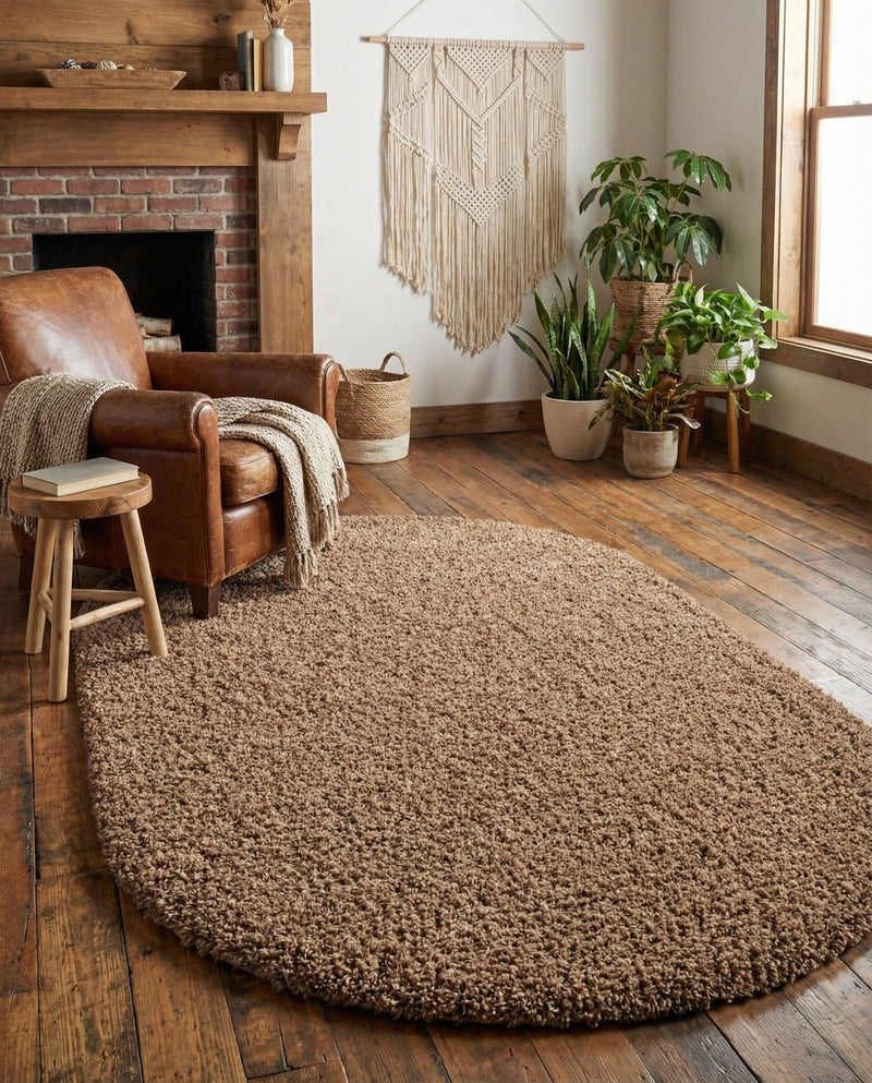 Plush Oasis Collection Area Rug - Serenity (Sandy Brown) Oval Sandy Brown  lifestyle 71