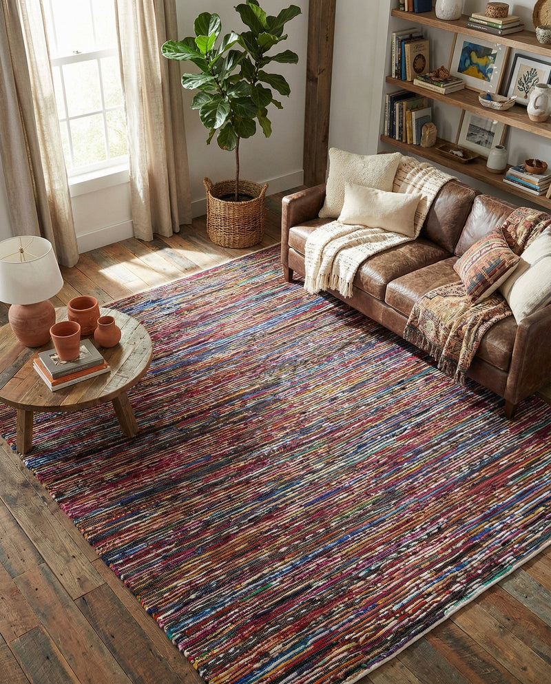 Thar Cotton Collection Area Rug - Alleppey Square Multi Black  lifestyle 54