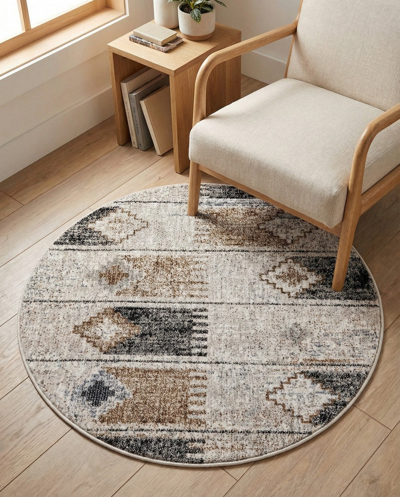 Desert Modern Eco Rug Series Collection Area Rug -  Taos Round Ivory  lifestyle 55