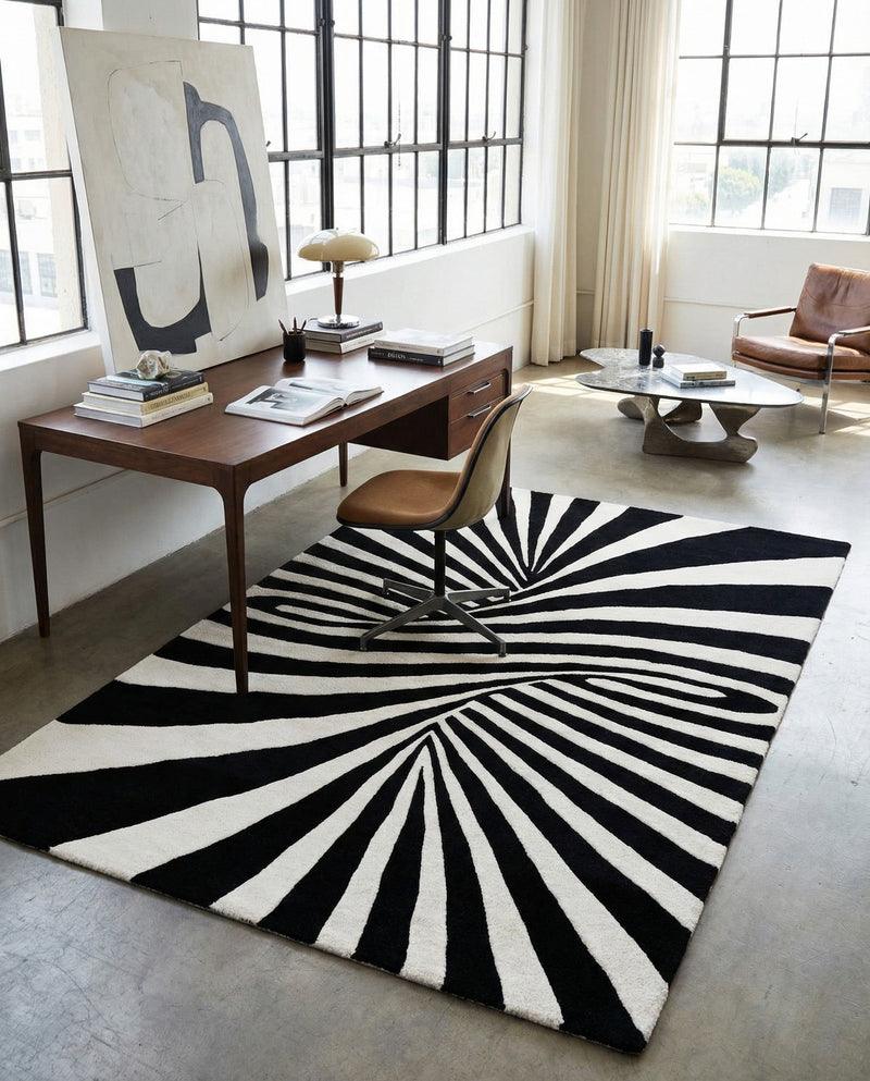 Cyclone Wool Collection Area Rug -  Maelstrom Rectangle Black and White  lifestyle 14