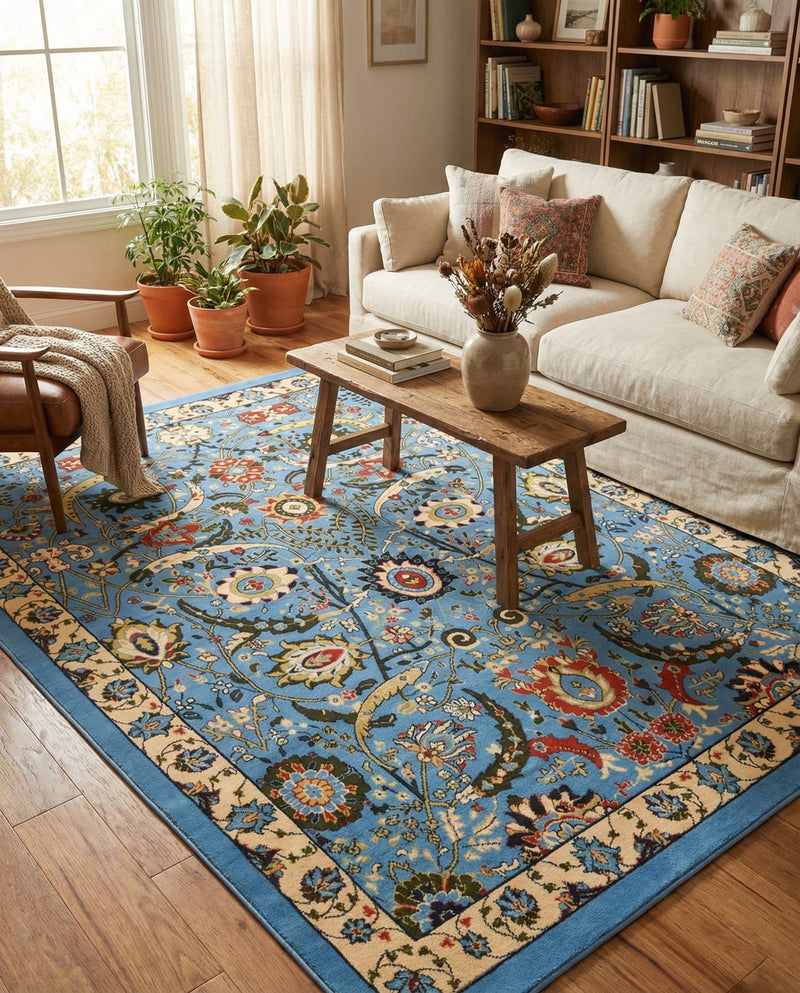 Tabriz Tapestry Collection Area Rug - Sahand (Blue) Rectangle Blue  lifestyle 22