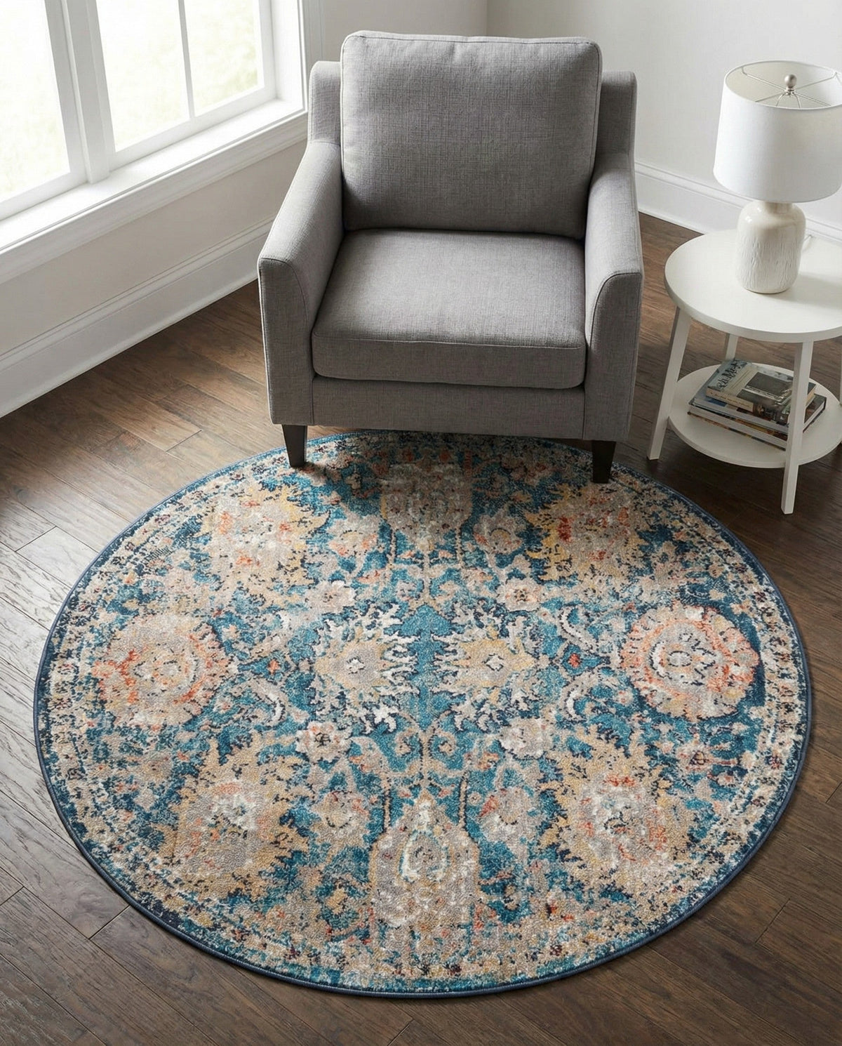 Seville Stripes Collection Area Rug -  Cordoba (Blue) Round Blue  lifestyle 21