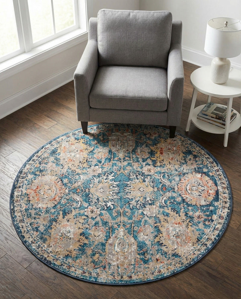 Seville Stripes Collection Area Rug -  Cordoba (Blue) Round Blue  lifestyle 21