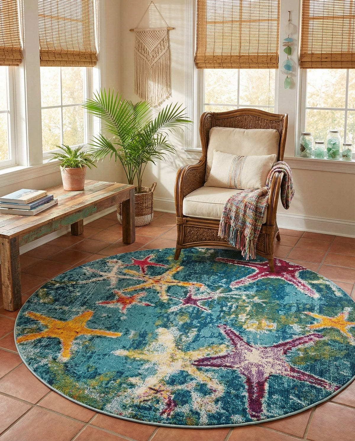 Sorrento Shores Collection Area Rug - Positano Round Navy Blue  lifestyle 90