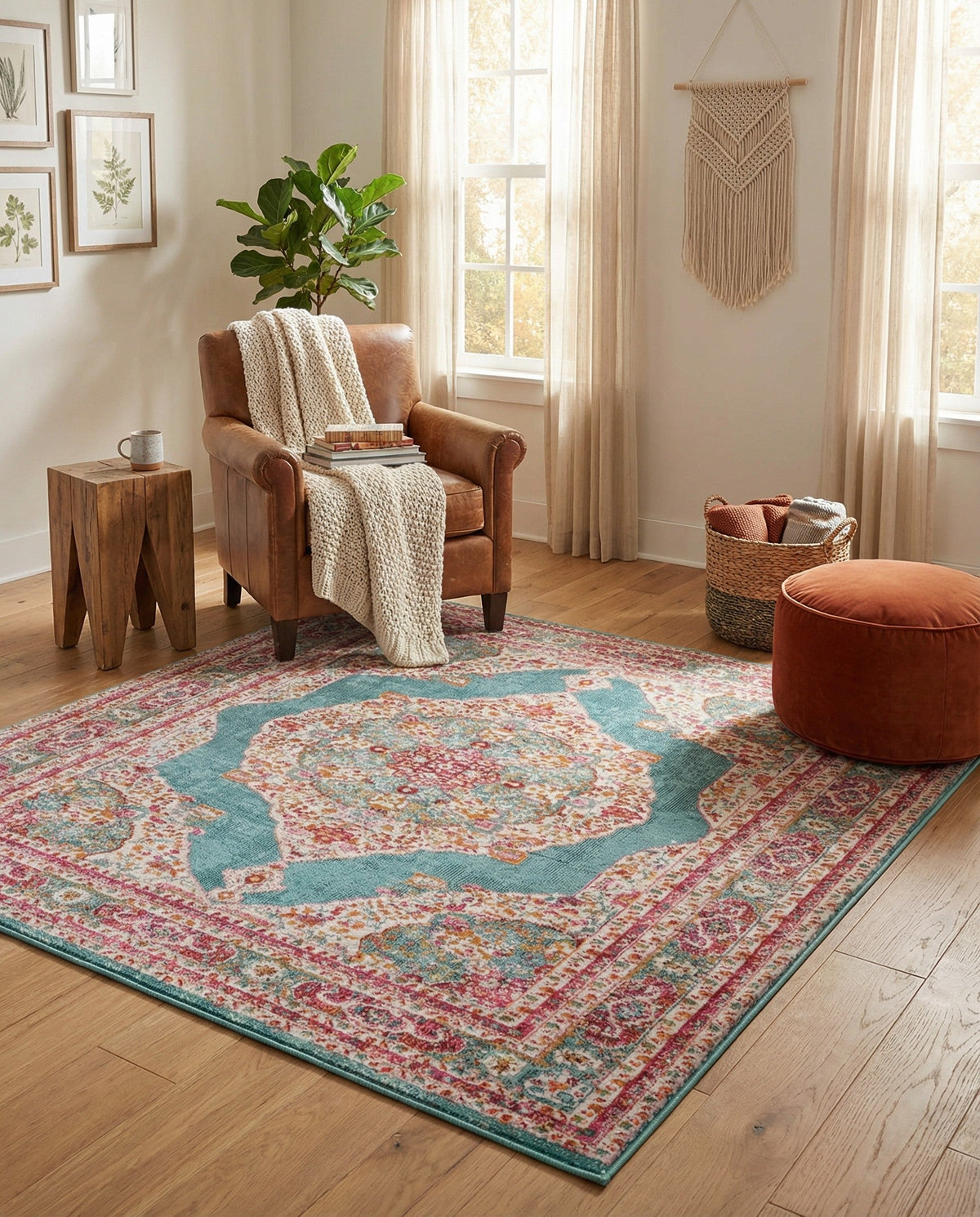 Caribbean Breeze Collection Area Rug -  Windward Square Turquoise  lifestyle 160
