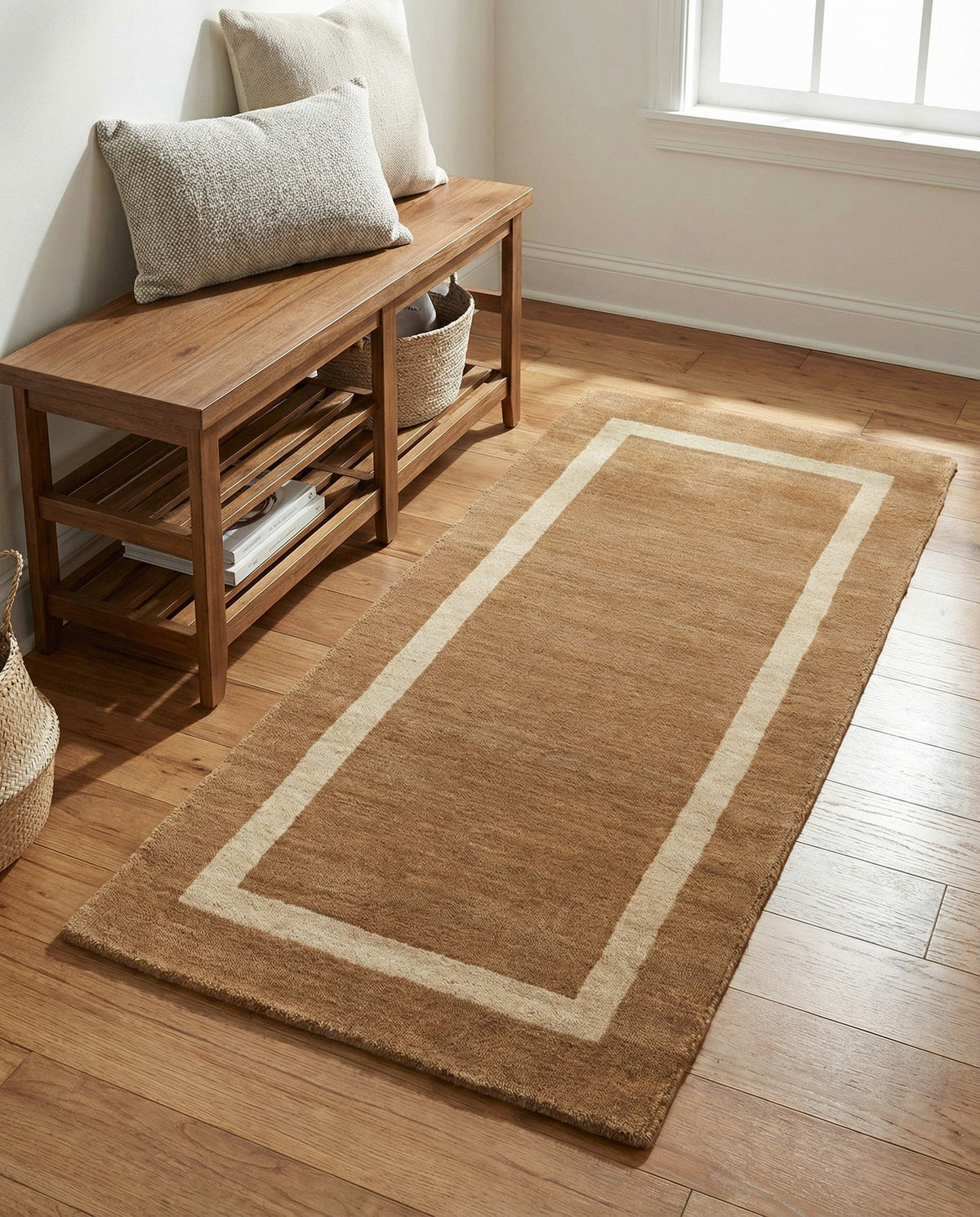 Savannah Borders Wool Collection Area Rug - Chatham Runner Latte Brown  lifestyle 197