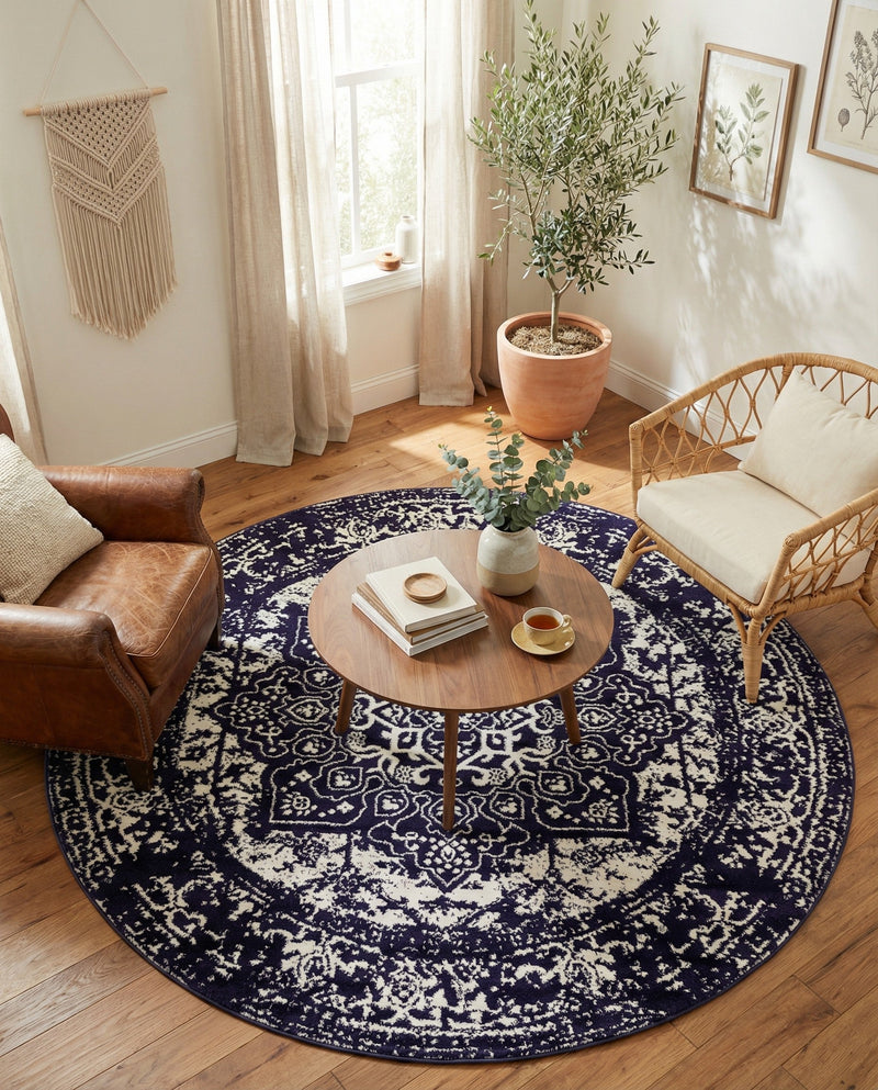 Georgetown Rugs Collection Area Rug - Dupont (Navy Blue) Round Navy Blue  lifestyle 62