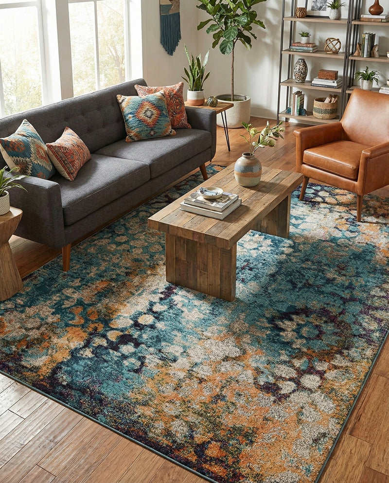 Venetian Tapestry Collection Area Rug - Murano Rectangle Blue  lifestyle 25