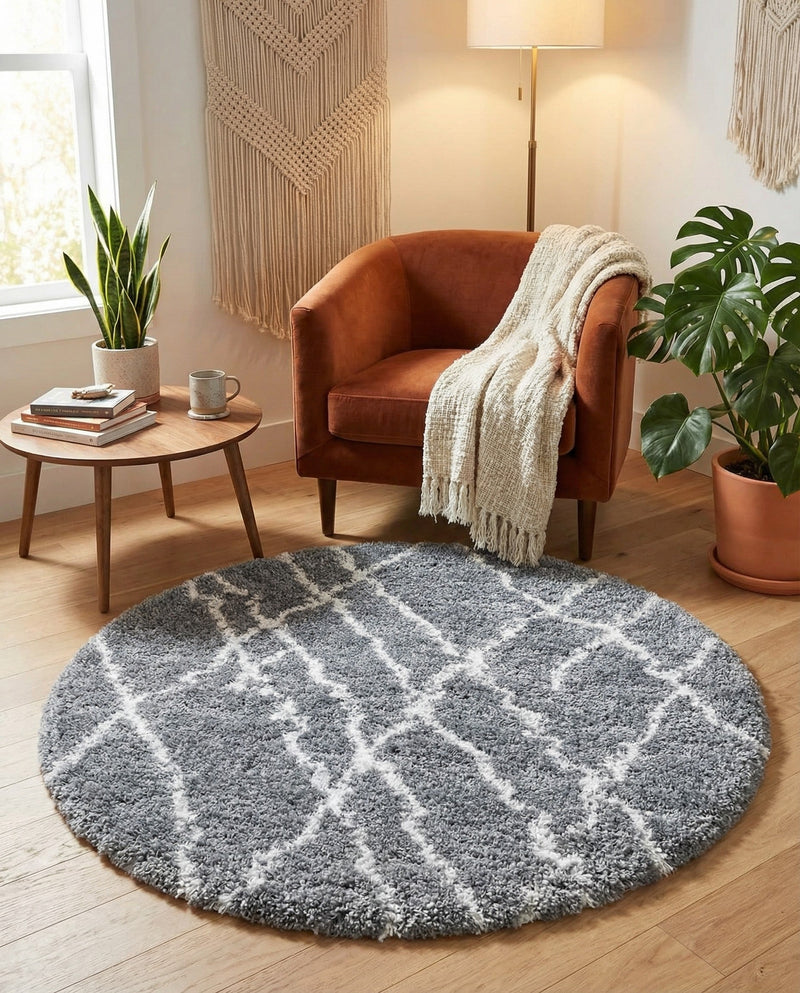 Cozy Haven Shag Collection Area Rug - Serenity (Pebble Gray) Round Pebble Gray  lifestyle 54
