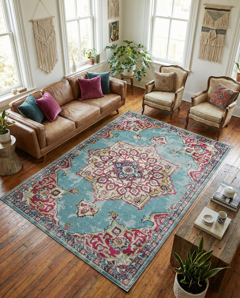 Chateau Elegance Collection Area Rug -  Riviera Rectangle Light Blue  lifestyle 38
