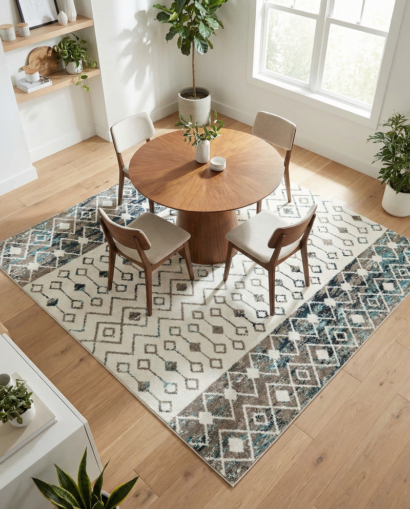 Mediterranean Lattice Collection Area Rug -  Casablanca (Ivory Gray Blue) Square Ivory Gray Blue  lifestyle 71