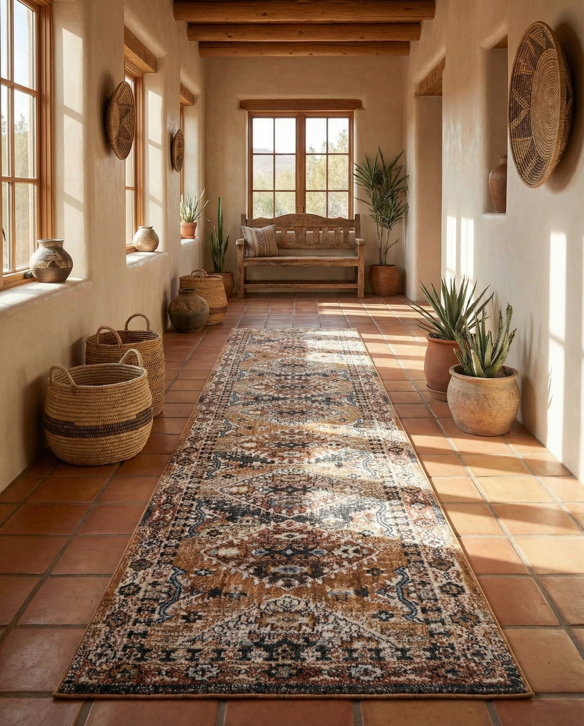 Desert Modern Eco Rug Series Collection Area Rug -  Navajo Runner Khaki Gray  lifestyle 86