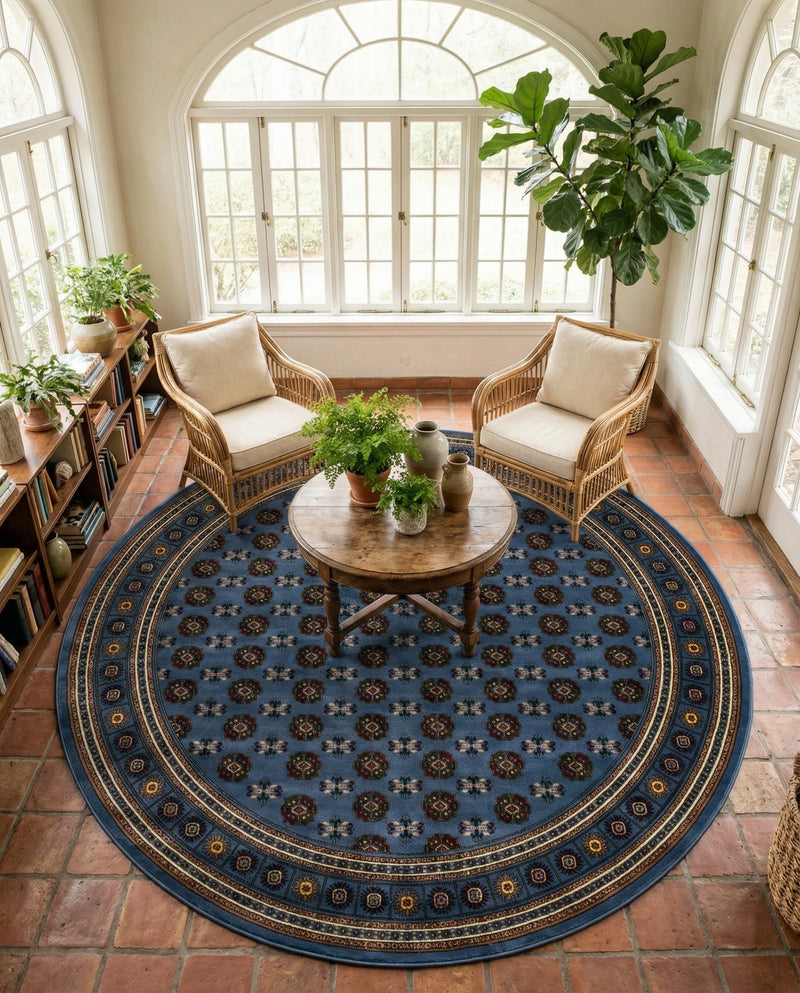 Samarkand Elegance Collection Area Rug -  Margilan (Blue) Round Blue  lifestyle 57