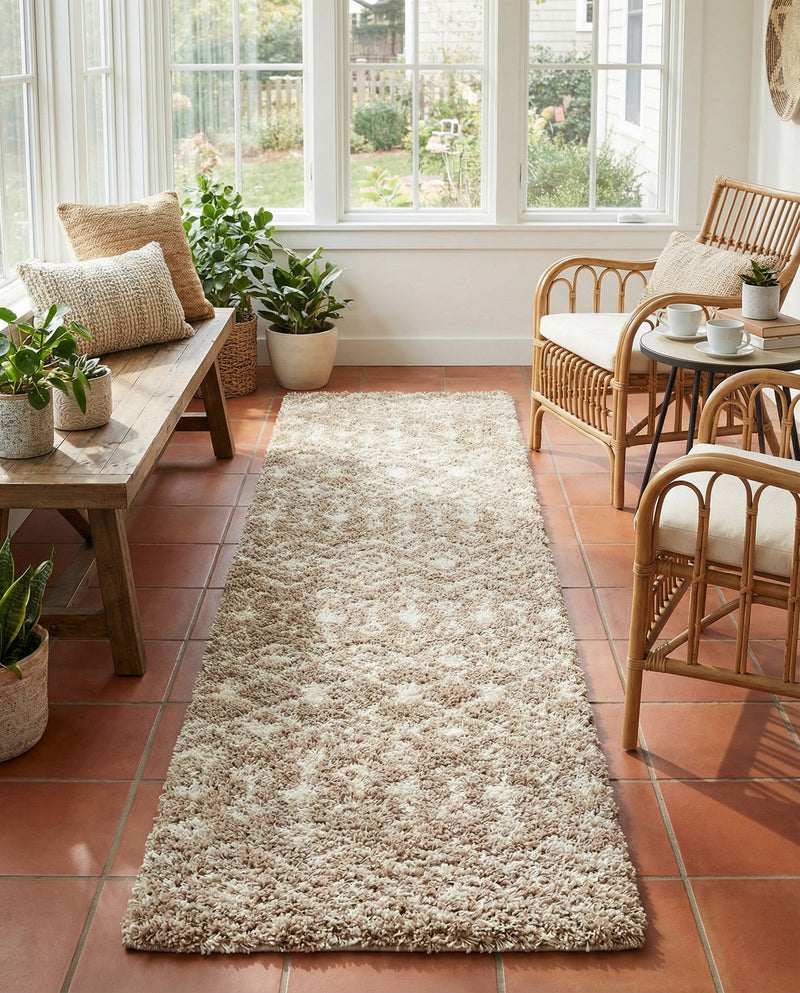 Berber Lattice Shag Collection Area Rug - Atlas (Light Brown) Runner Light Brown  lifestyle 65