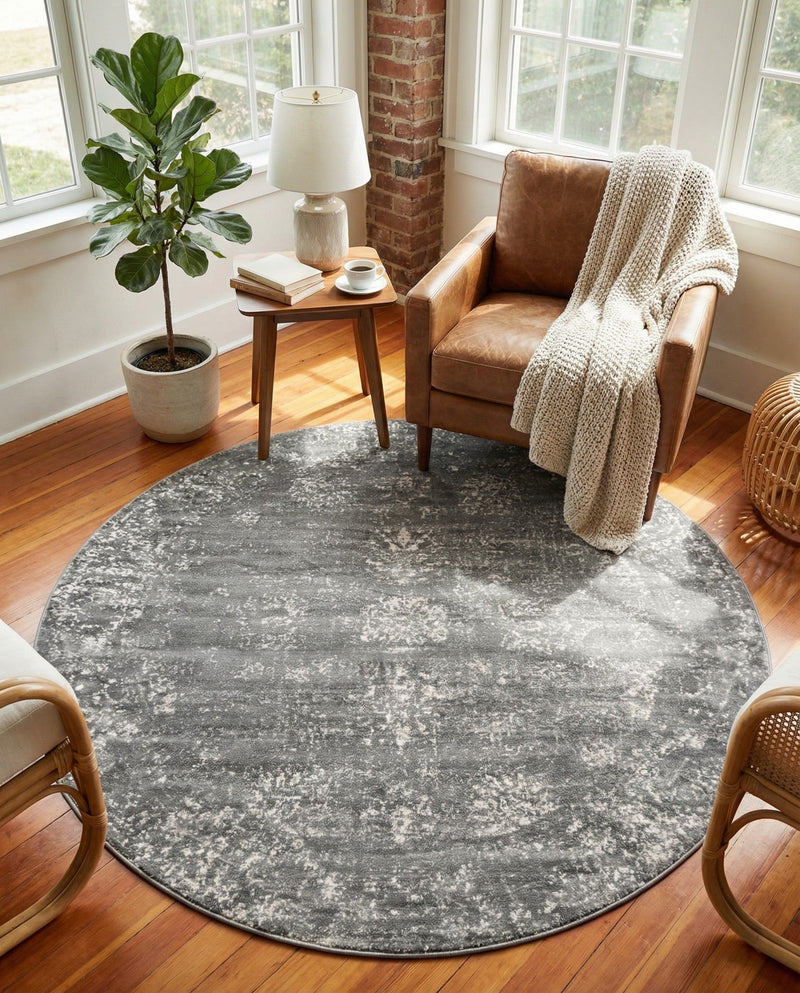 Riviera Elegance Collection Area Rug - Antibes (Dark Gray) Round Dark Gray  lifestyle 49