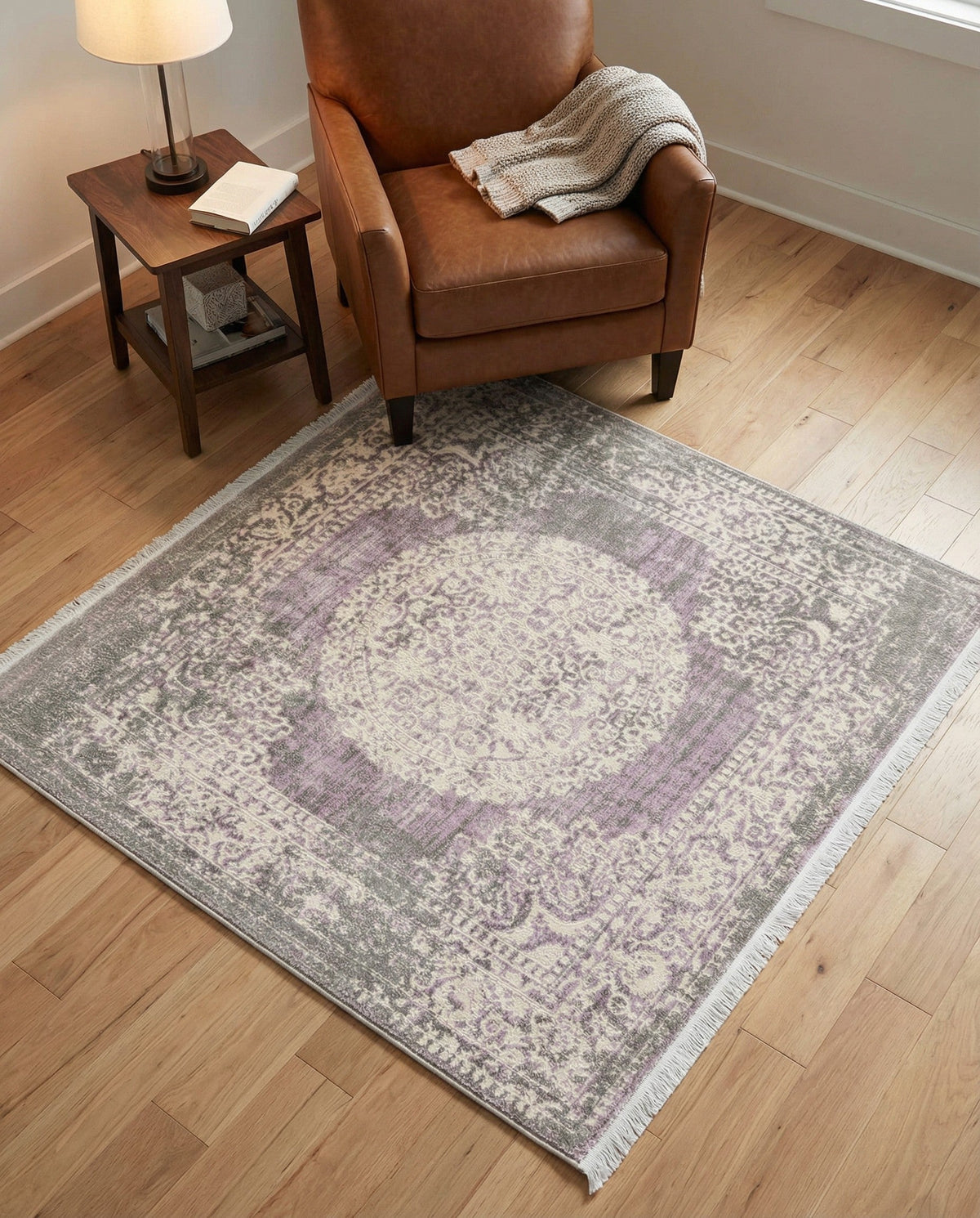 Rustic Charm Revival Collection Area Rug -  Meadowland Square Purple  lifestyle 114