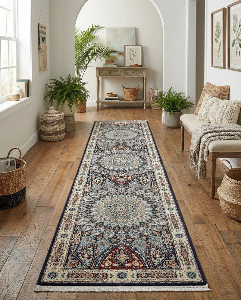 Persian Elegance Collection Area Rug -  Hamedan (Navy Blue) Runner Navy Blue  lifestyle 80