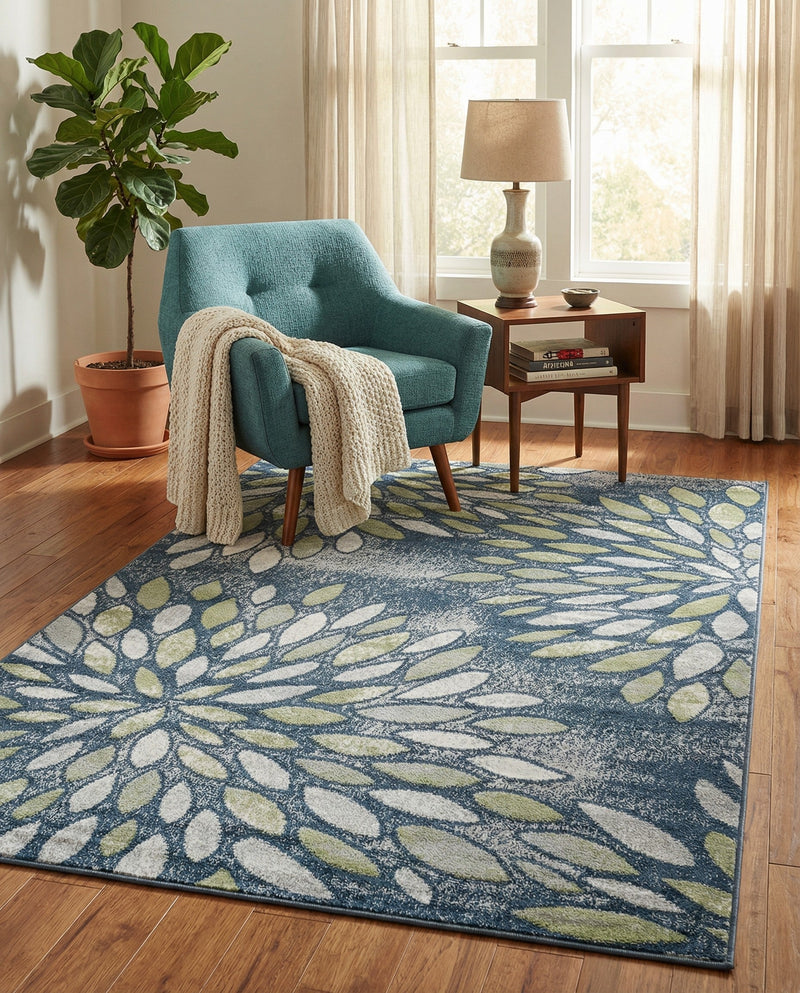 Savannah Elegance Collection Area Rug -  Riverfront Rectangle Navy Blue  lifestyle 48