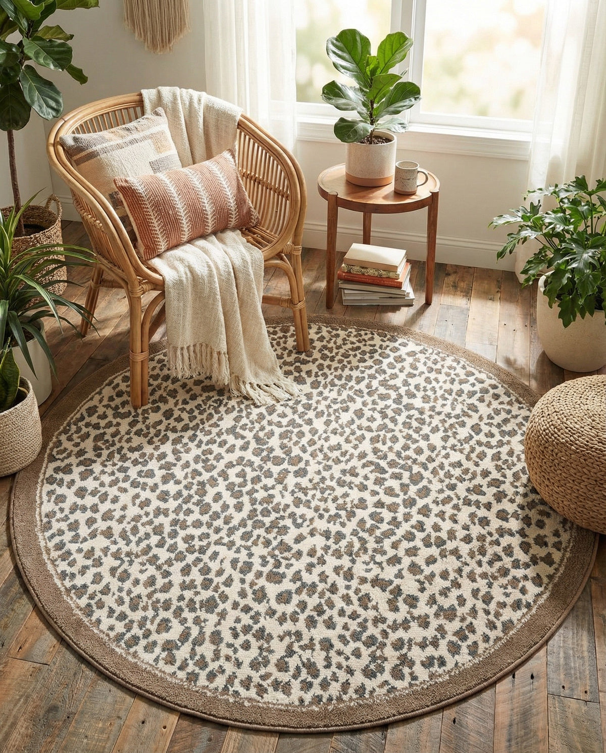 Savannah Sojourn Collection Area Rug - Serengeti Round Brown  lifestyle 181