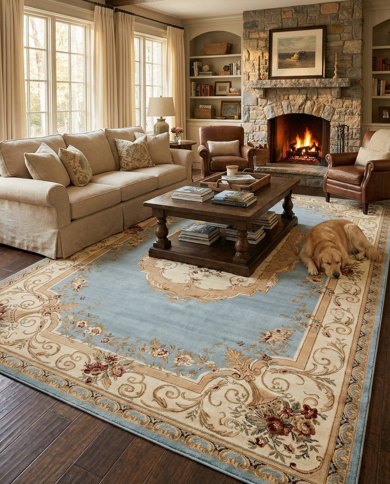 Versailles Elegance Collection Area Rug -  Louveciennes (Light Blue) Rectangle Light Blue  lifestyle 7