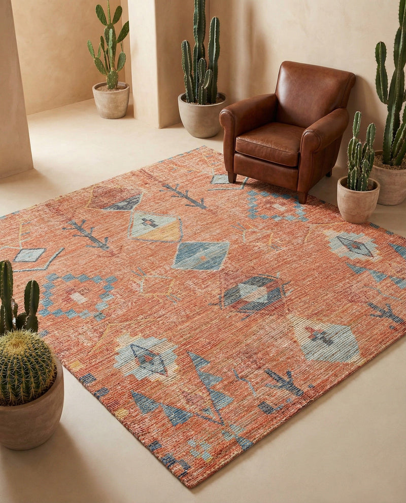 Savannah Threads Collection Area Rug -  Namib Square Rust Red  lifestyle 50