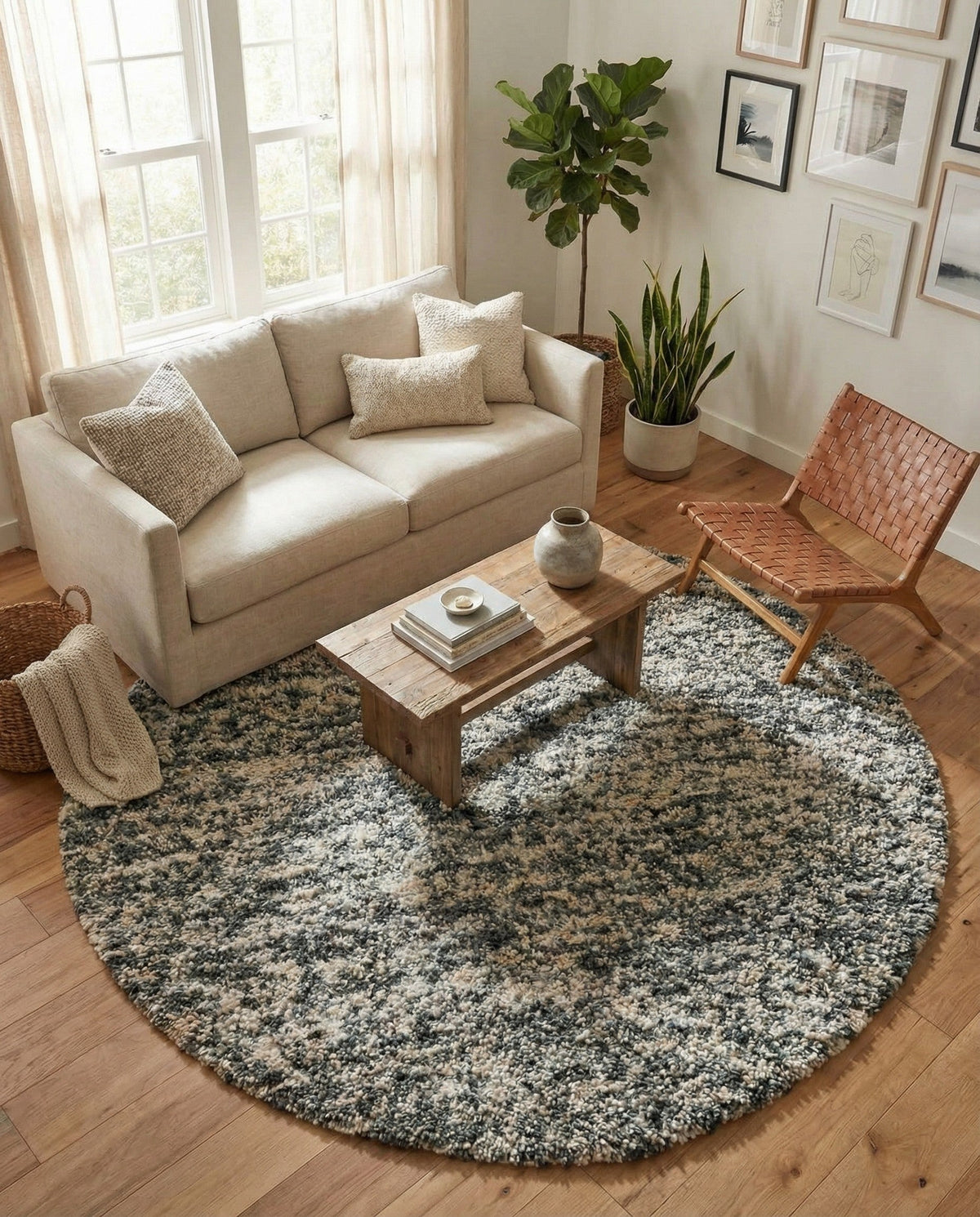 Wellington Luxe Shag Collection Area Rug - Kapiti Round Salt and Pepper  lifestyle 137