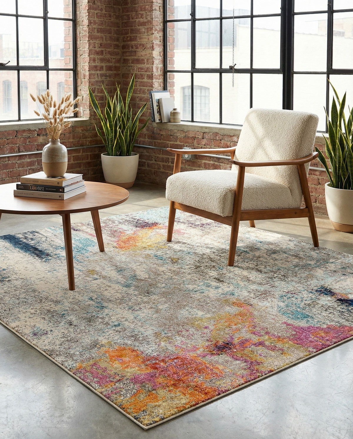 Chromatic Oasis Collection Area Rug -  Azure Square Beige  lifestyle 128
