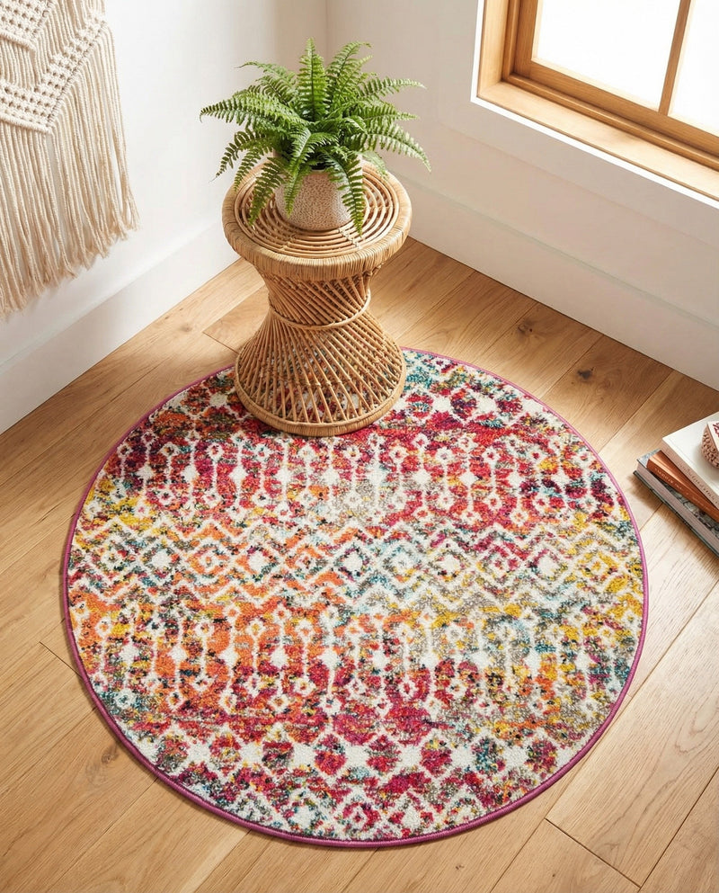 Mediterranean Lattice Collection Area Rug - Santorini (Multi) Round Multi  lifestyle 47