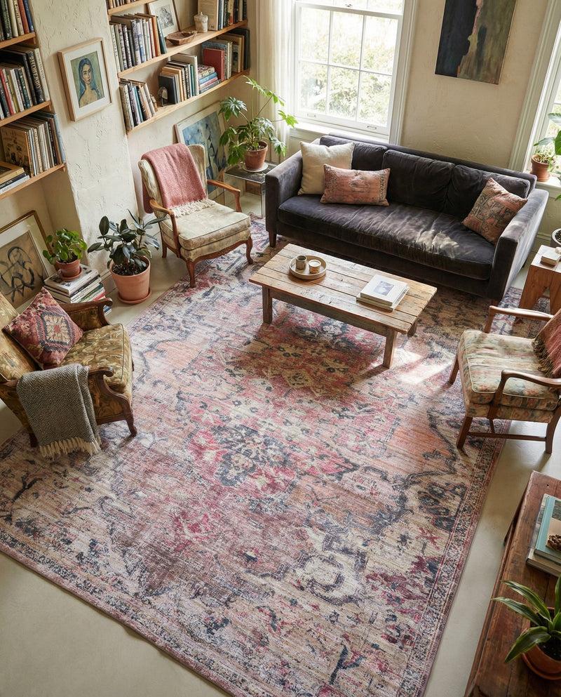 Vintage Memories Collection Area Rug - Echoes Rectangle Beige pink  lifestyle 7