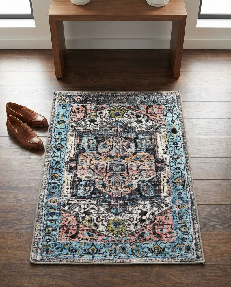 Casablanca Tapestry Collection Area Rug - Fes Rectangle Powder Blue  lifestyle 75