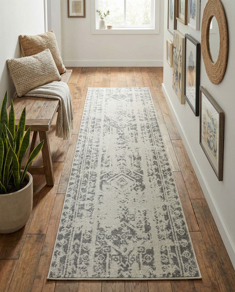 Brighton Stripes Collection Area Rug - Sussex (Gray and Ivory) Runner Gray and Ivory  lifestyle 66