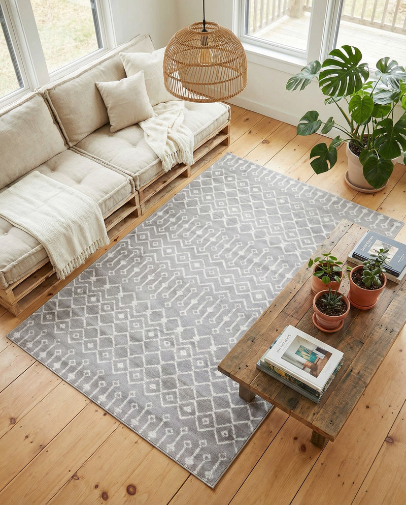 Marrakech Lattice Collection Area Rug - Medina (Light Gray) Rectangle Light Gray  lifestyle 7