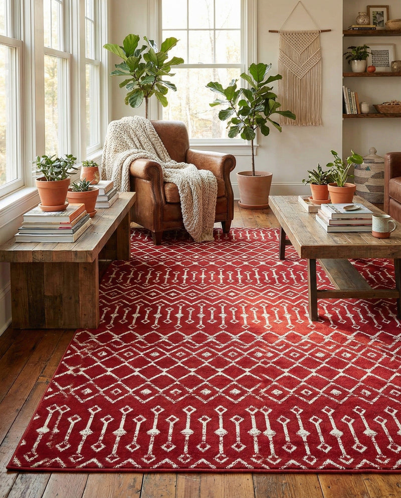 Marrakech Lattice Collection Area Rug - Medina (Red) Rectangle Red  lifestyle 9
