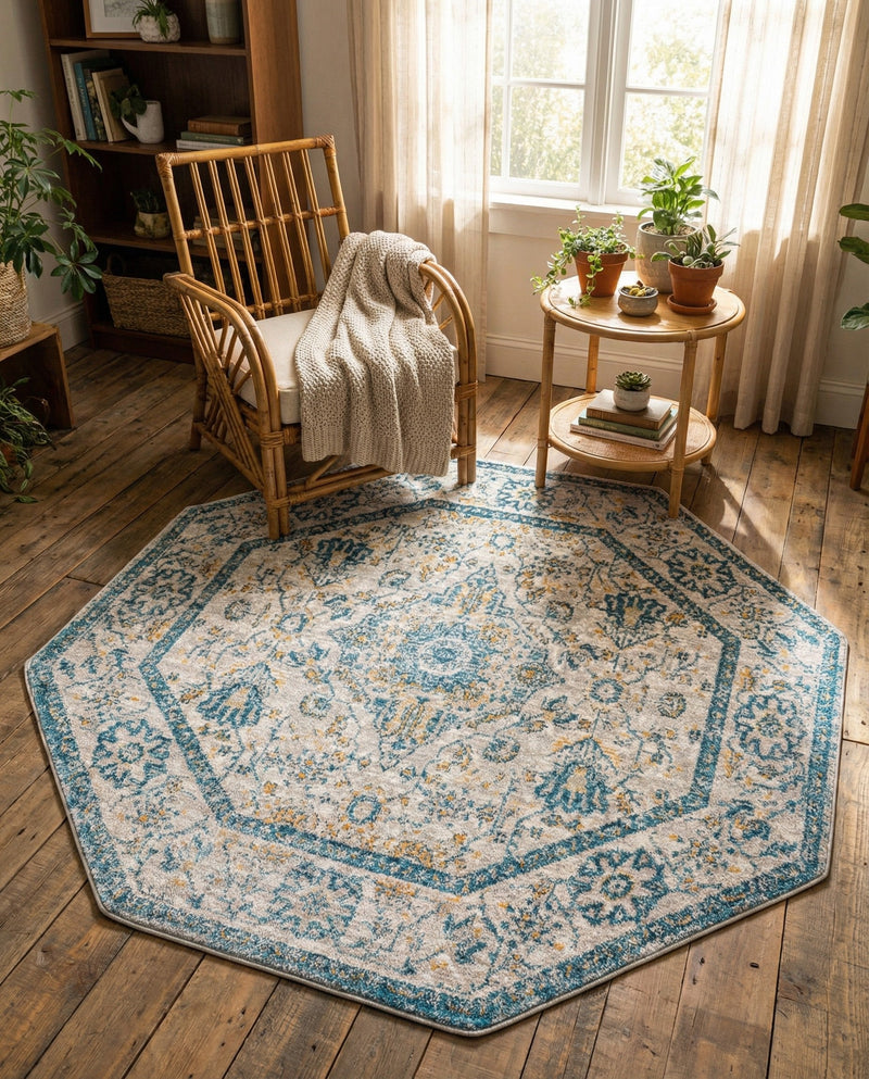 Seville Stripes Collection Area Rug - Cadiz (Light Gray) Octagon Light Gray  lifestyle 27