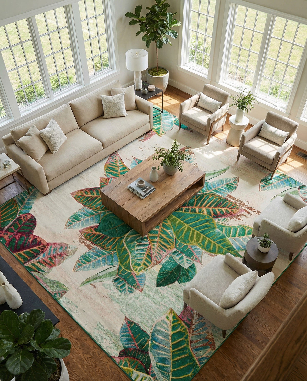 Seaside Blooms Collection Area Rug -  Fern Square Multi  lifestyle 97