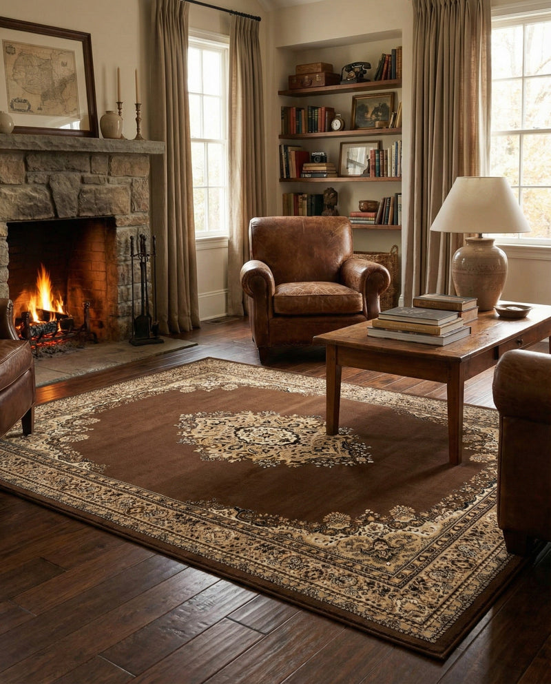 Tabriz Tapestry Collection Area Rug - Azerbaijan (Brown) Rectangle Brown  lifestyle 10