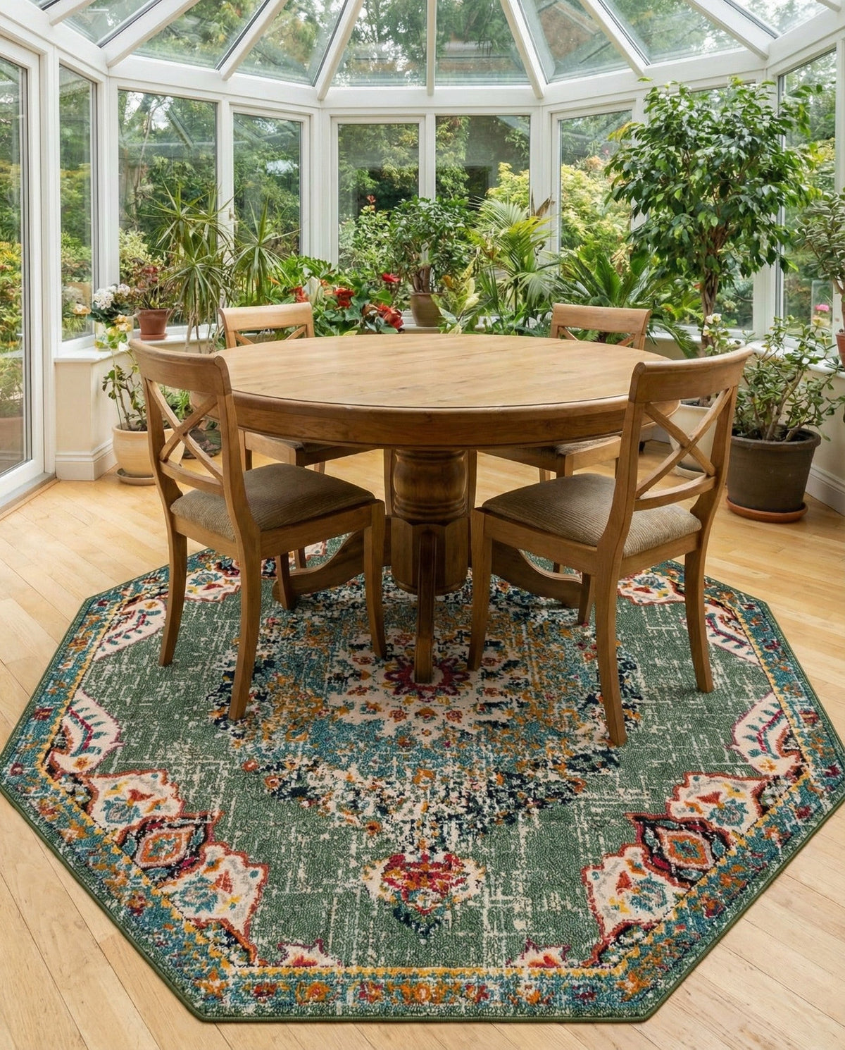 Brighton Terrace Collection Area Rug - Hove (Green) Octagon Green  lifestyle 57