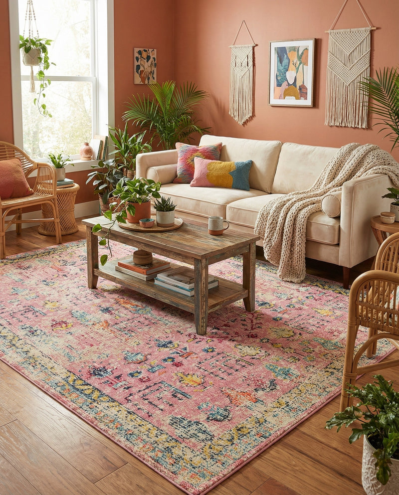 Sierra Collection Area Rug -  Shasta Rectangle Pink  lifestyle 54